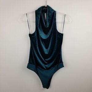 Sincerely Jules Dark Teal Velvet Drapey Sleeveless Bodysuit NWT size Small